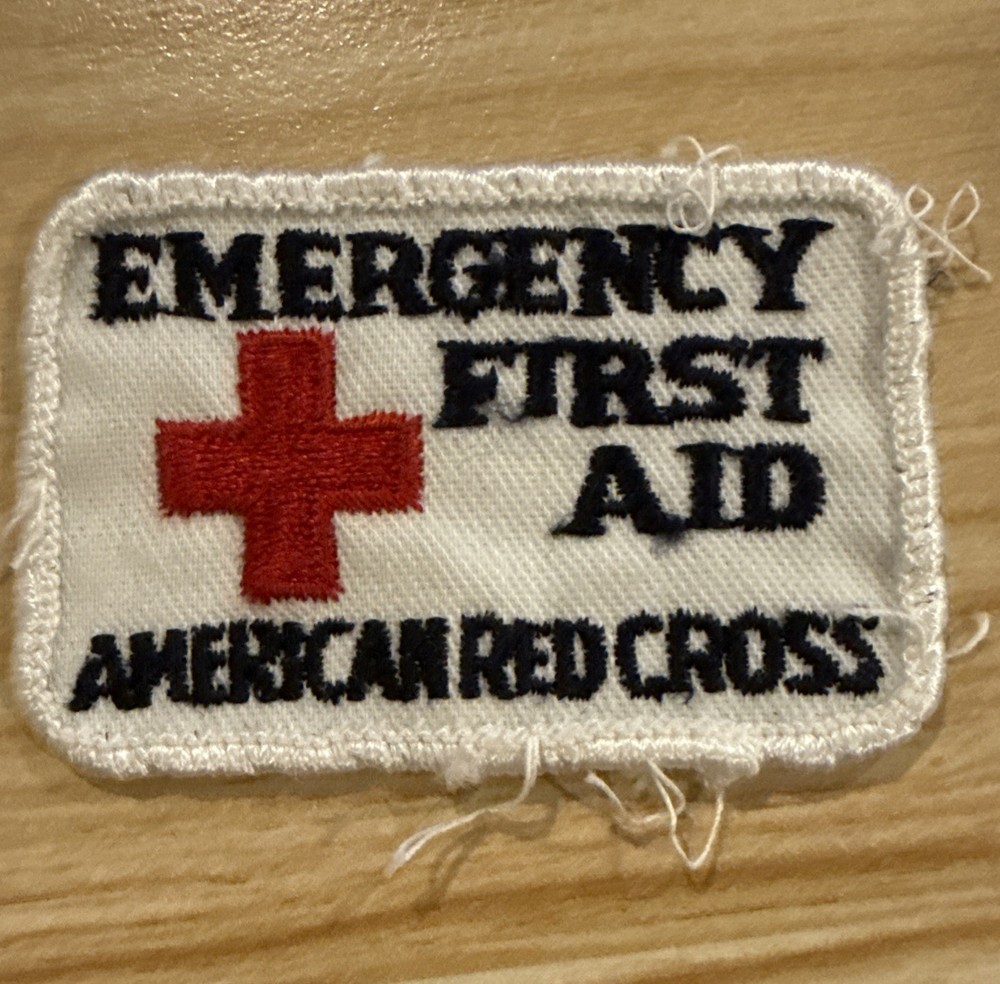 VINTAGE American Red Cross Emergency First Aid Patch White Border