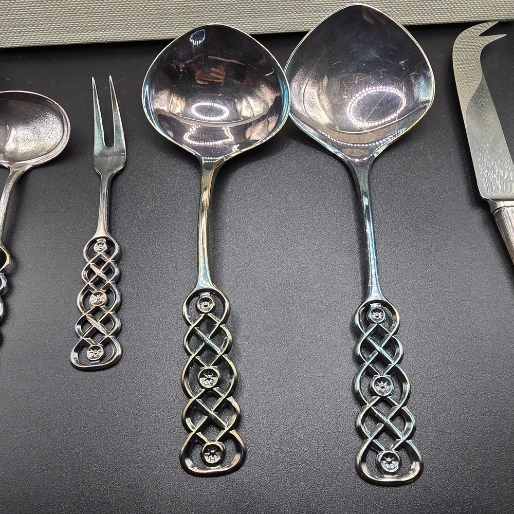 vintage 5 piece David Andersen 830s Silver Ringebu Serving Set spoon knife fork