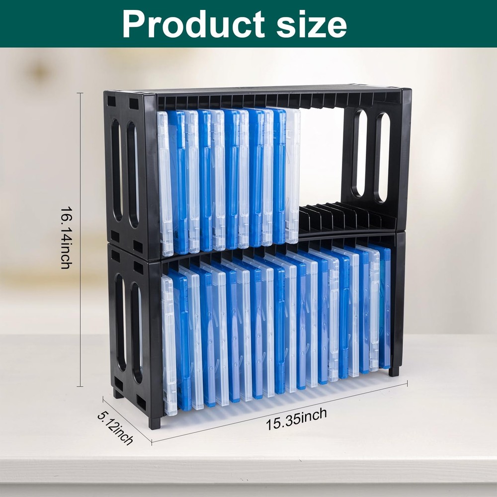 Stackable DVD Storage Rack, 2 Pack, Holds 40 Slim DVD Cases, Organizer