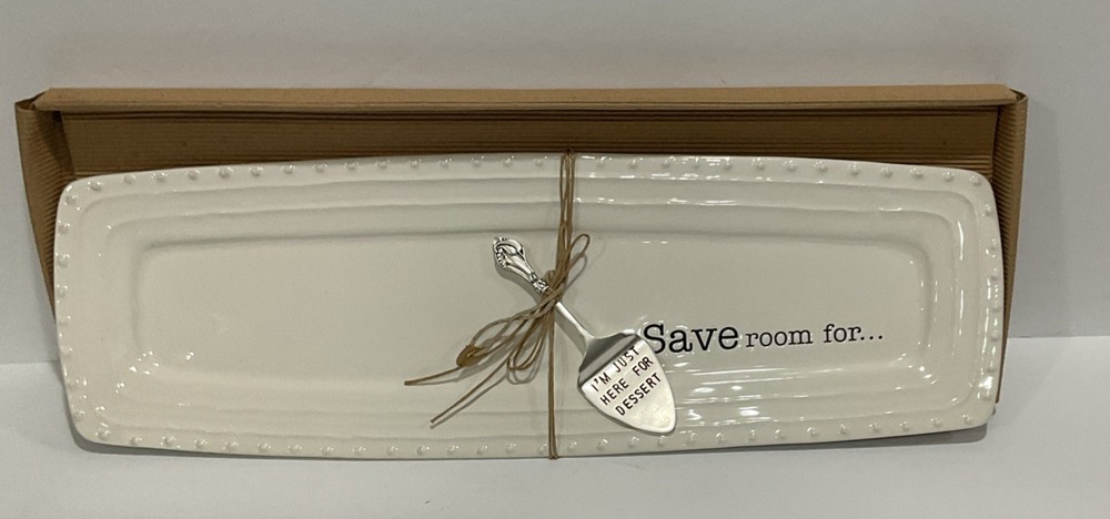 Mud Pie Dessert Long Rectangular Serving Tray With Cake Server  17” Save Room