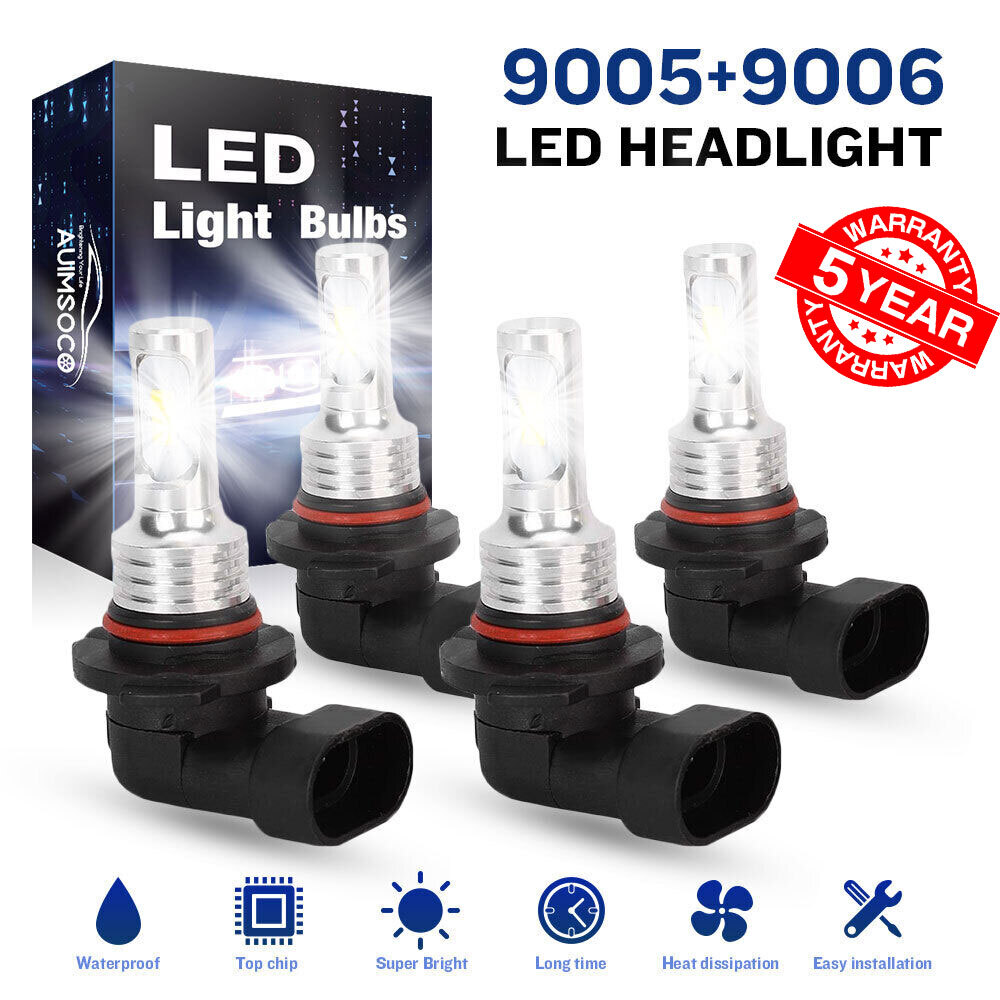 9006 9005 LED Headlight KIT Combo Bulbs 10000K High Low Beam Super Bright WhiteB