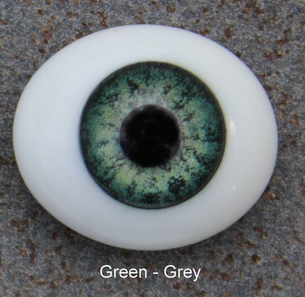Solid Glass, Flatback Oval Paperweight Eyes - Green Grey, 20mm