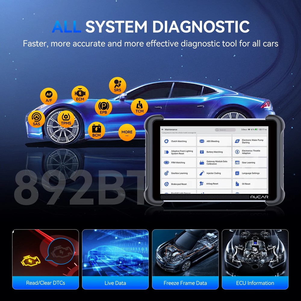 MUCAR 892BT Full System Car Diagnostic Tool OBD2 Scanner E-CU Coding 35 Resets