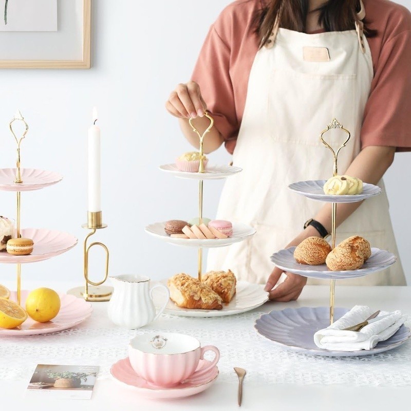 3 Tier Pumpkin Shaped Serving Stand Ceramic Dessert Display Rack For Tea Party