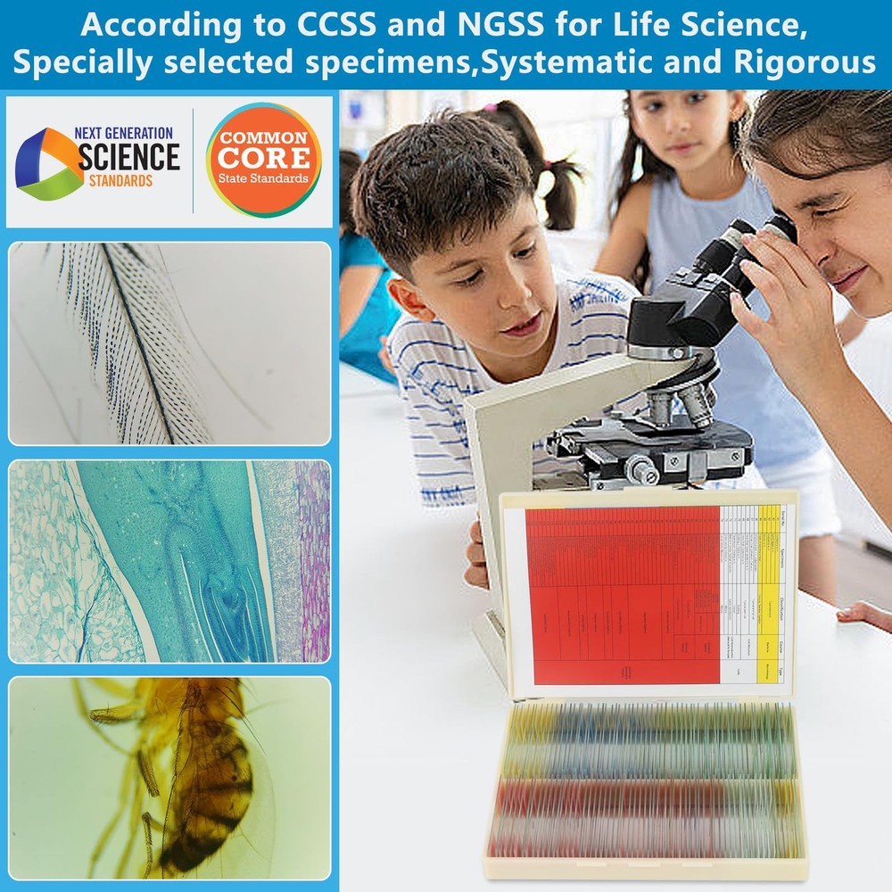 120 Microscope Slides with Specimens Set, Lab-Prepared Microscope Slides for ...