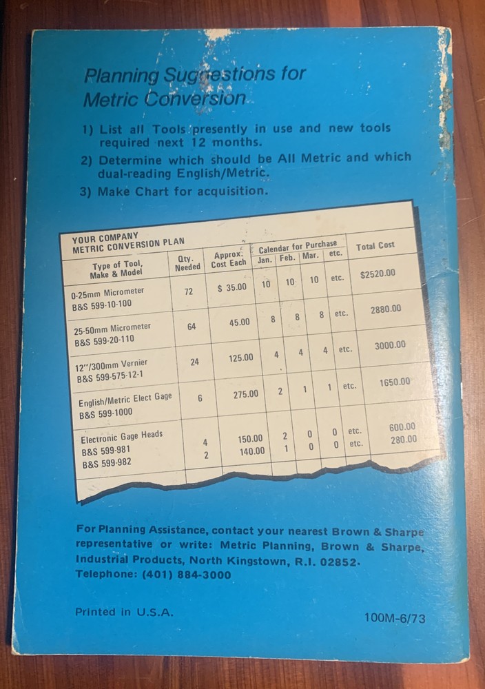 Vintage BROWN & SHARPE The Metric Conversion Planner