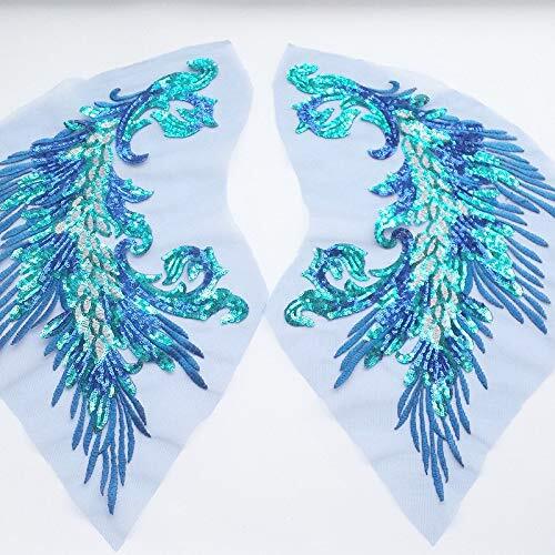 a Pair Sequins/Bead Embroidery Phoenix Peacock Feather Tail Applique Sewing