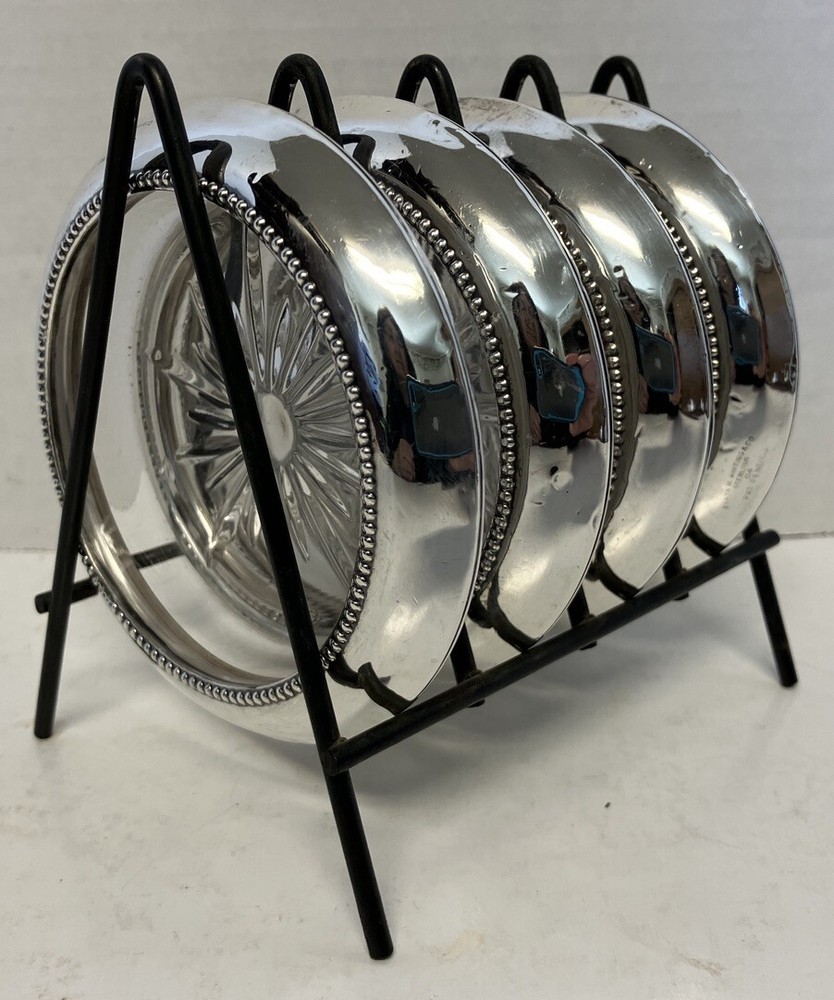 Sterling Silver Coaster Ashtray Set 4 w Holder Frank Whiting