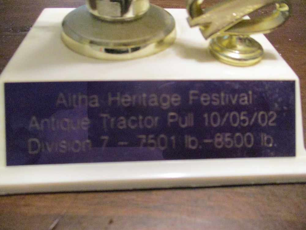VINTAGE DATED TRACTOR PULLING TROPHY