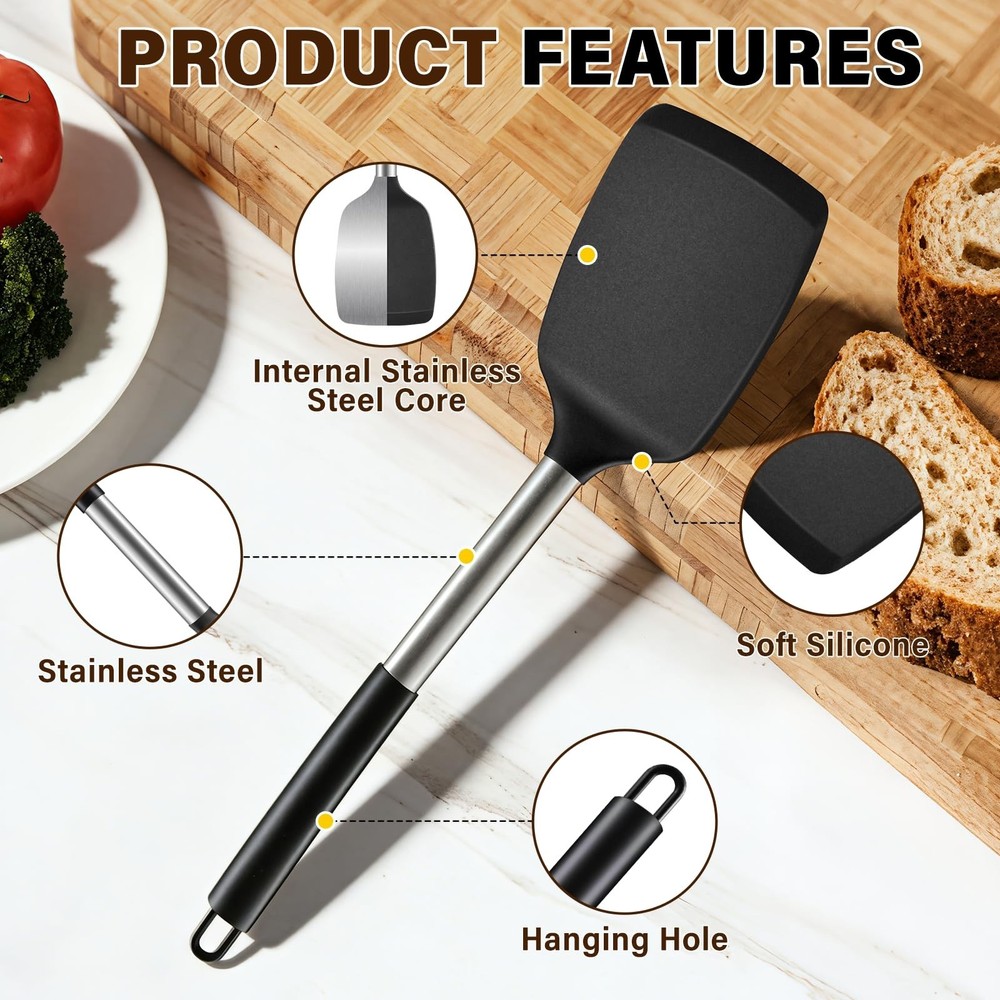 5Pcs Silicone Cooking Utensils Set, Heat Resistant Kitchen Tools Include Soli...