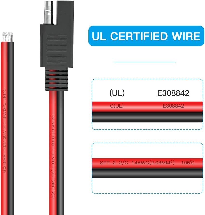 ELECTOP SAE Connector Extension Cable, Quick 14AWG, Black