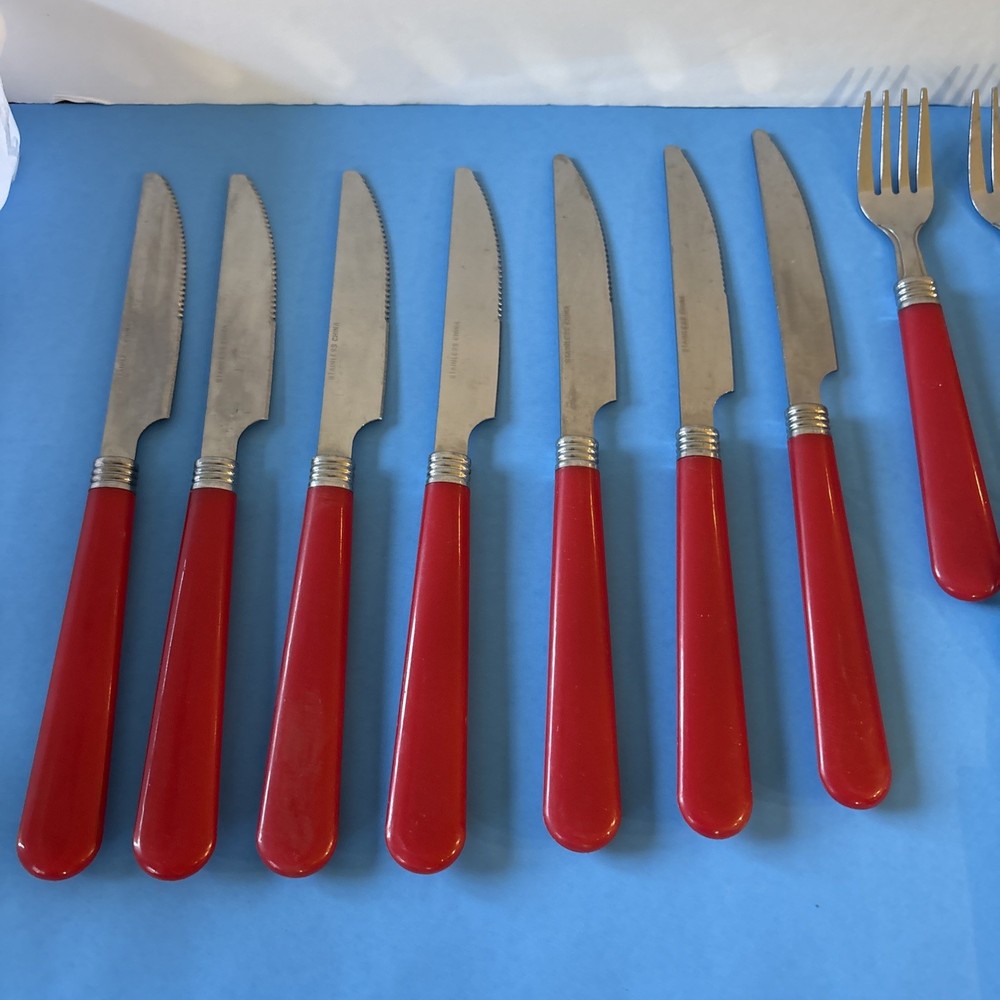 Red Handled Stainless Steel Camping Flatware