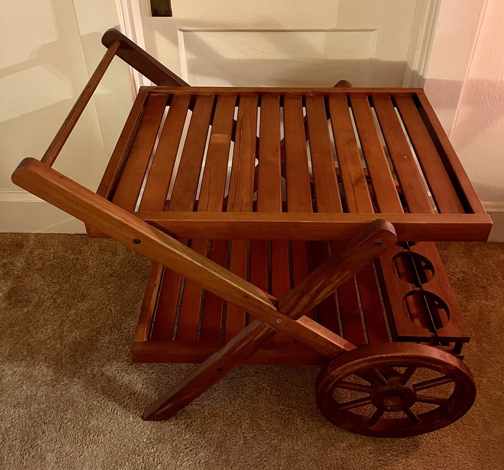 antique bar cart wood with two wheels