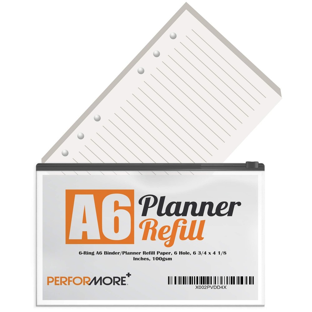 A6 Refillable Lined Paper Inserts – 6‑Ring Binder 6.75" X 4.125", White