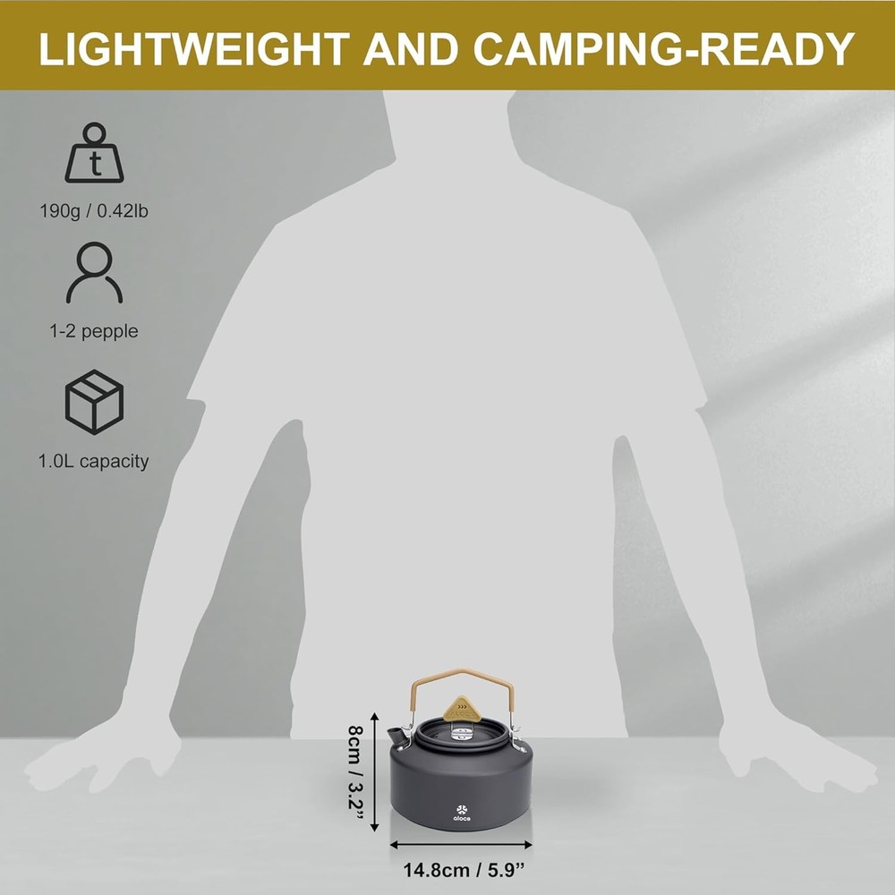 Camping Kettle - 1L Mini Camp Kettle - Portable Camping Tea Kettle - Lightweight