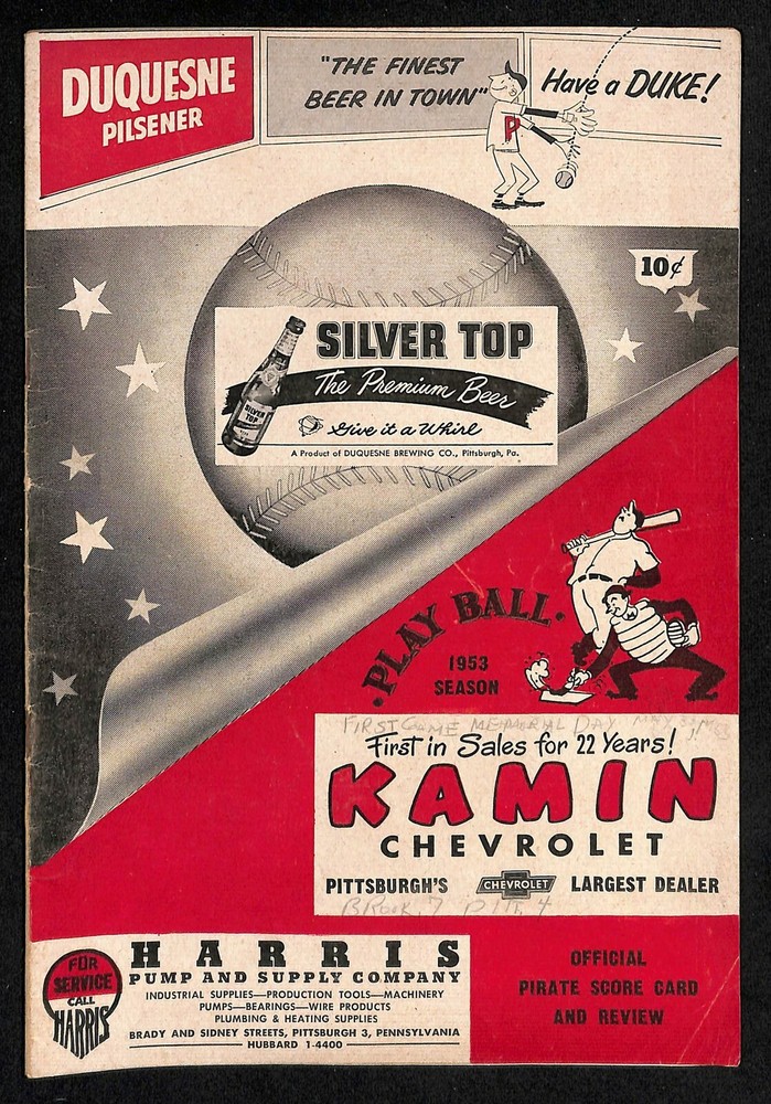 1953 Brooklyn Dodgers @ Pittsburgh Pirates Program Ex78280b5