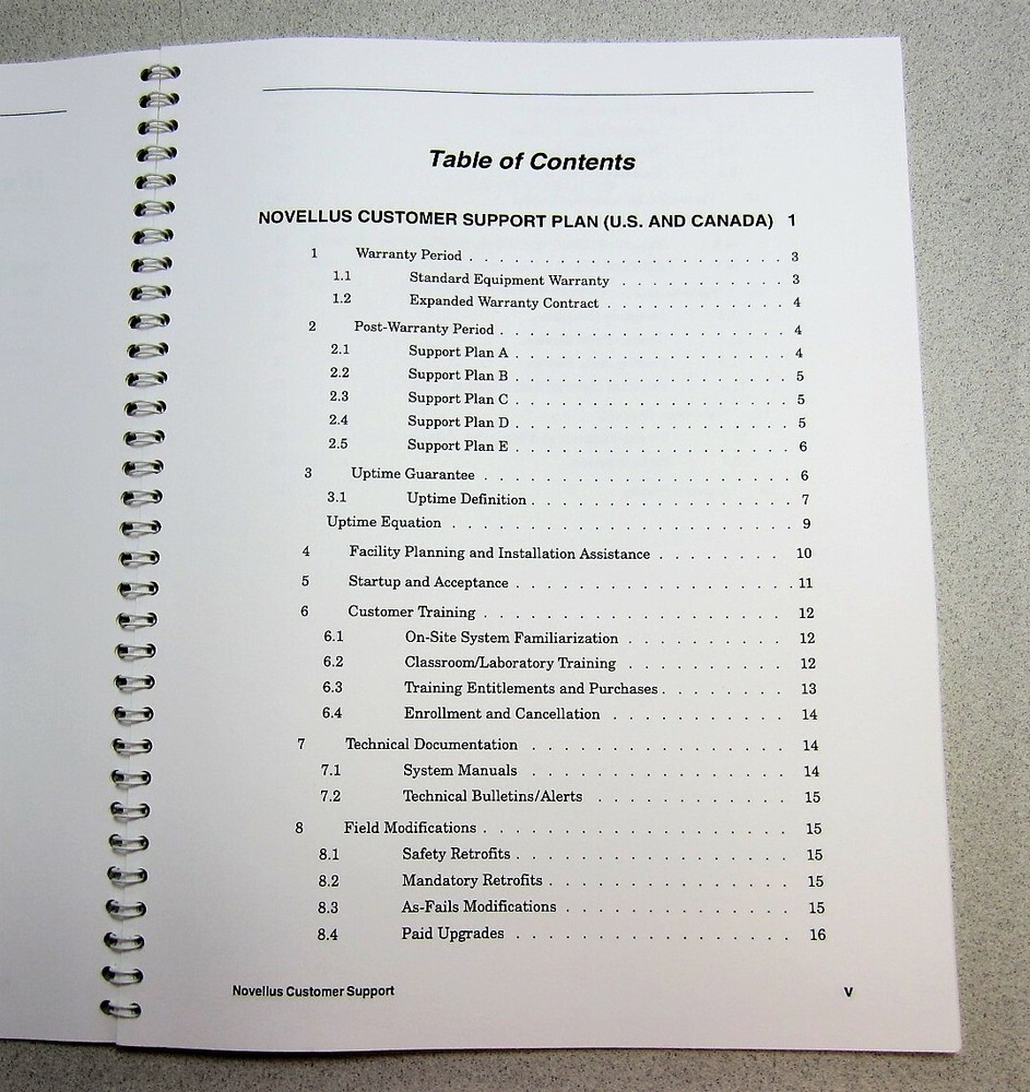 Novellus Systems General Information Customer Support Plan 73-10049-01 1995