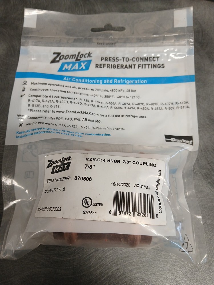 Zoomlock MAX Press To Connect Fitting 7/8” Coupling 2 Pack