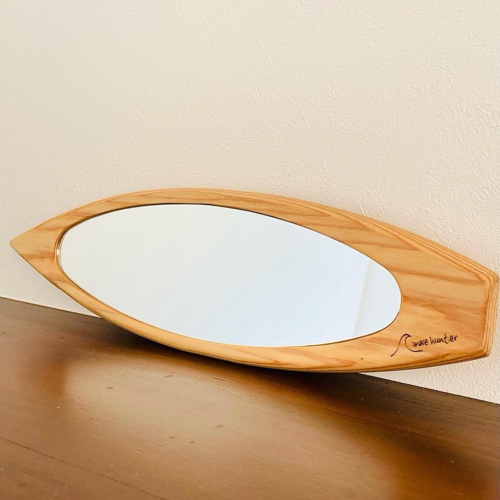 Surfboard-shaped rearview mirror handmade Shortboard version