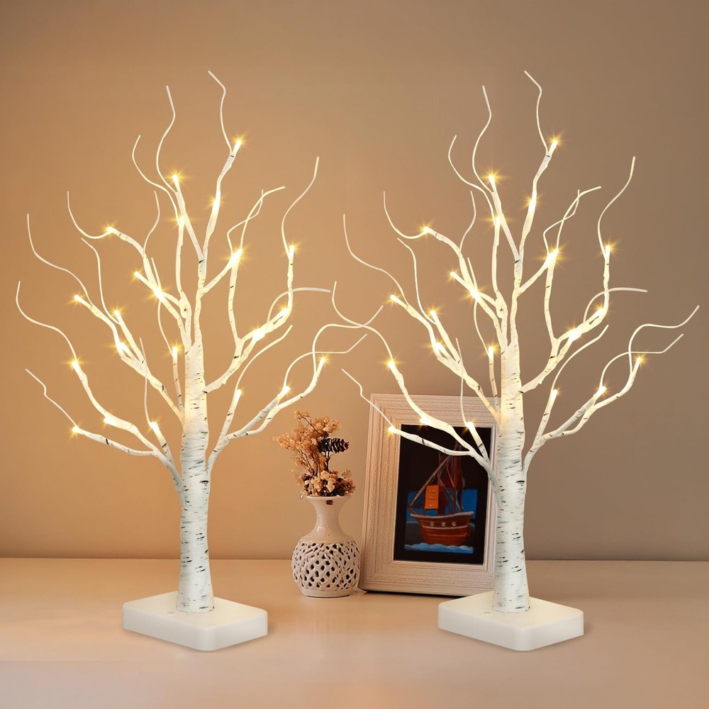 Vanthylit 2 Pcs Lighted Birch Tree Battery Powered Tabletop Tree Decorations ...