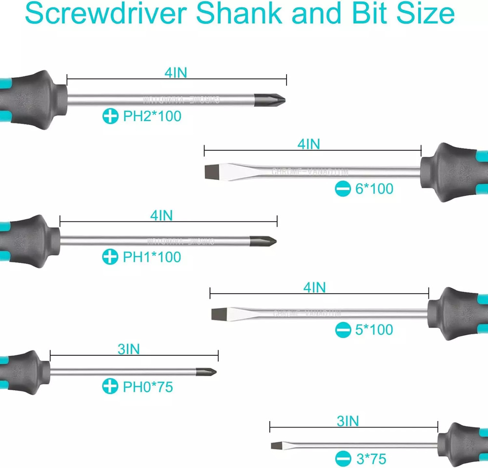 6 Pc Precision Magnetic Tip Phillips Flat Head Heavy Duty Grip Screw Driver Case