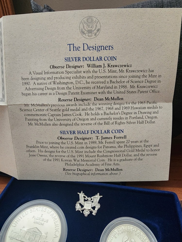 1993-D Bill of Rights 2 coin comemmorative set 90% silver