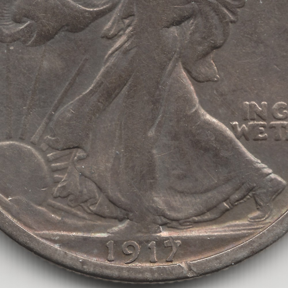 1917 D Reverse Walking Liberty Half Dollar, F-VF