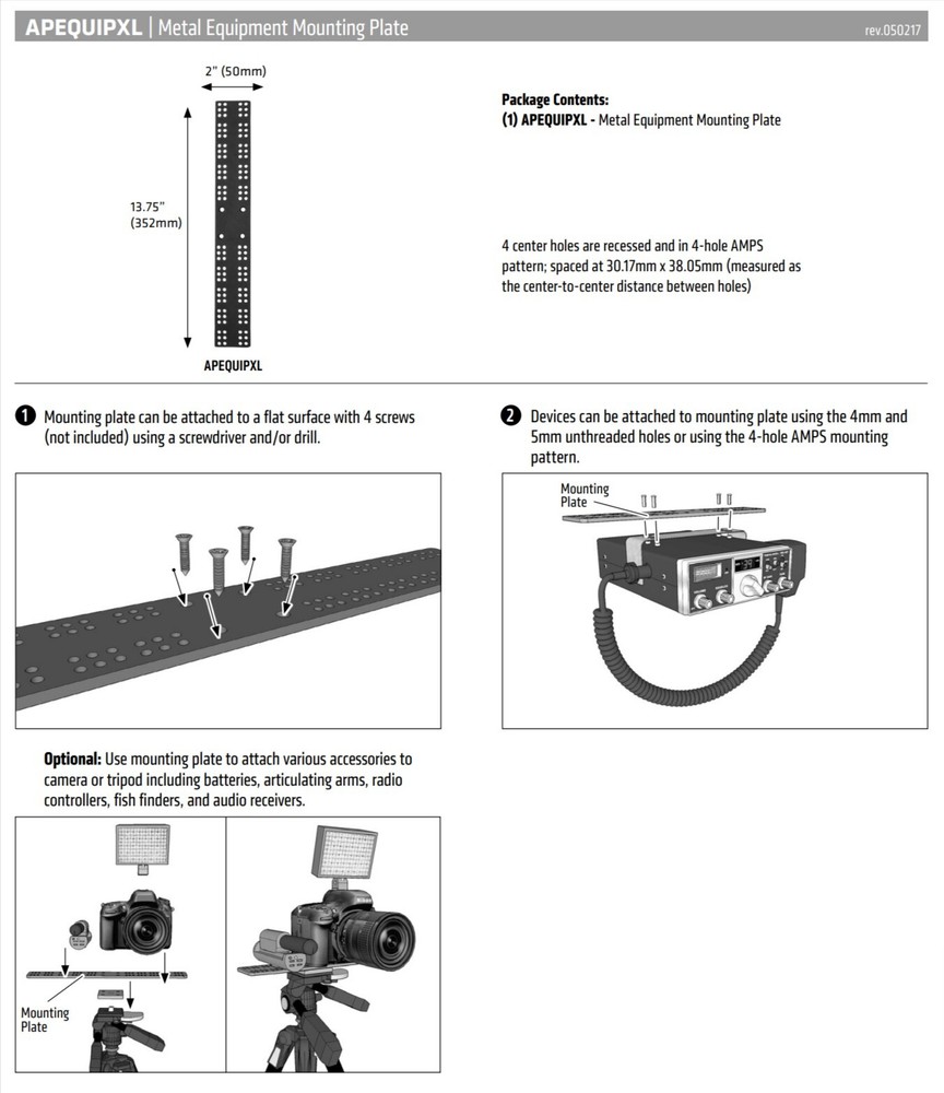 Universal Equipment Multi-device Mounting Plate - 13.75" x 2" AMPS Bolt Pattern