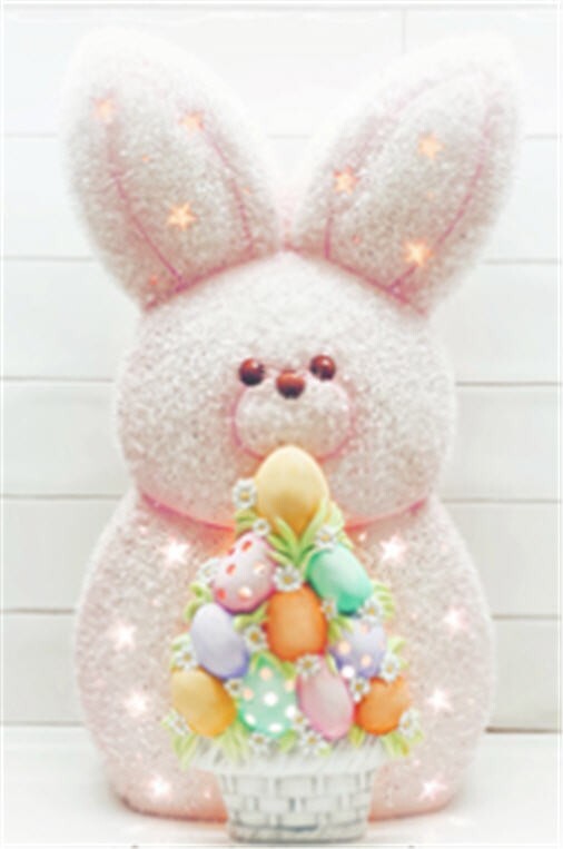 Ceramic Bisque ~ Ready to Paint Large~ Marshmallow Bunny with Egg Stack~ Lighted