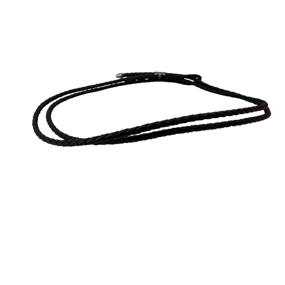 Black Braided Leather Hat Band Silvertone Hardware