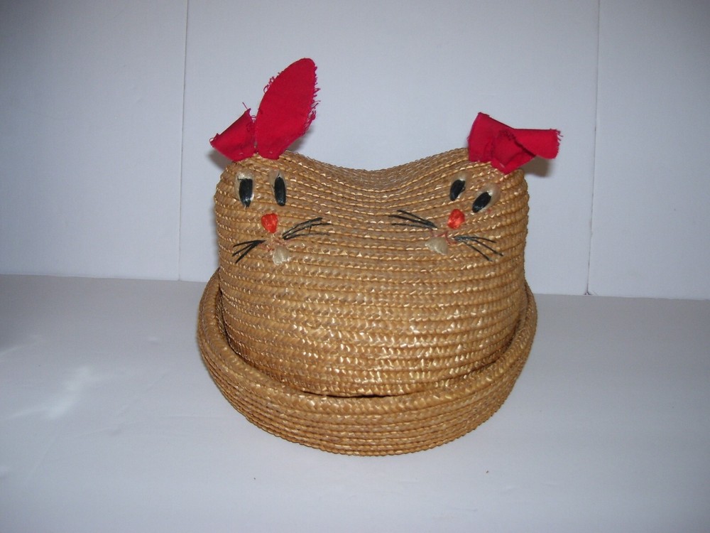 Vintage Straw Nesting Double Bunny Basket