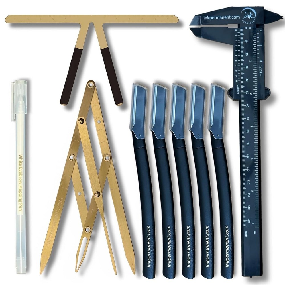 Eyebrow Mapping Kit for Microblading Eyebrow Shaping Tool 9 Piece Set 5 Razors