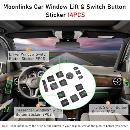 Inner Door Power Window Switch Button Covers Trim Sticker Replacement Black
