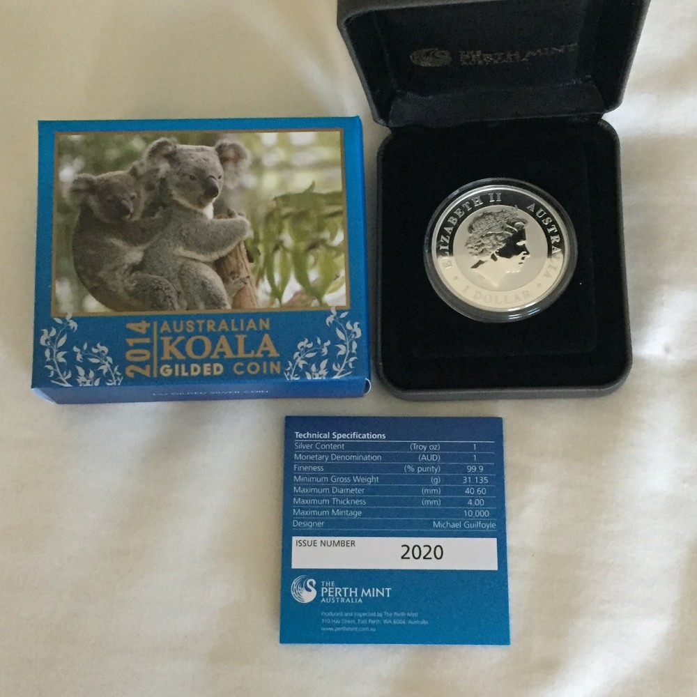 Perth Mint - Australian Koala 2014 1oz Silver Gilded Edition