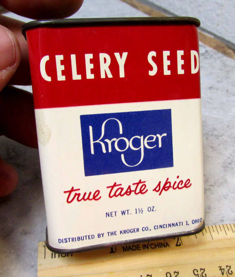 Vintage Kroger Celery seed empty 1.25 oz spice tin, kitchen decor tin