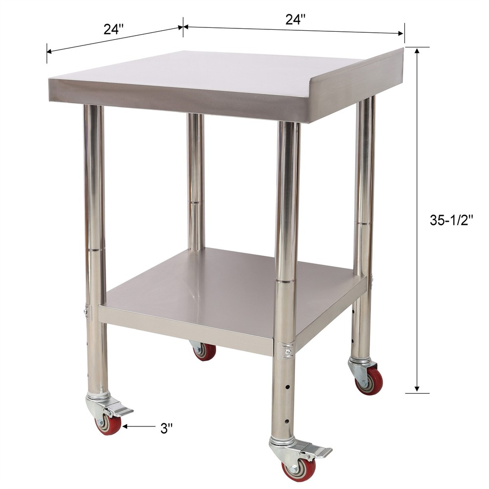 Stainless Steel Prep Table 440lbs Capacity Adjustable Undershelf & Casters