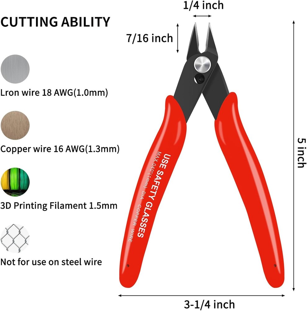 HongWay 5pcs Wire Cutters, Micro Flush Cutters with Spring, Cutting Red