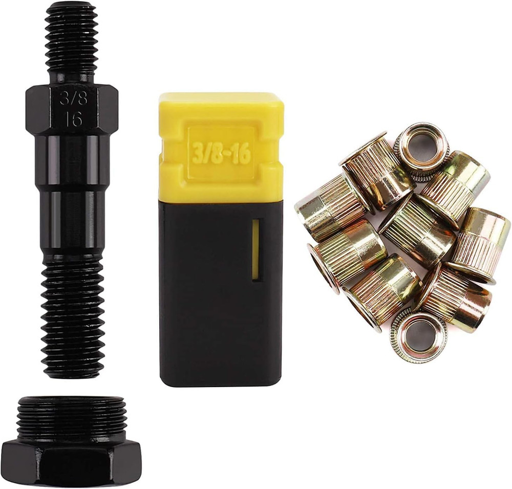 Rivet Nut Tool Mandrel 3/8-16 and 10 Rivet Nuts, Rivet Tool Set Spare Part, Nuts