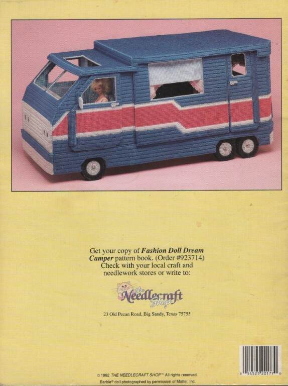 OOP!!! PLASTIC CANVAS FASHION DOLL CAMPER ACCESSORIES