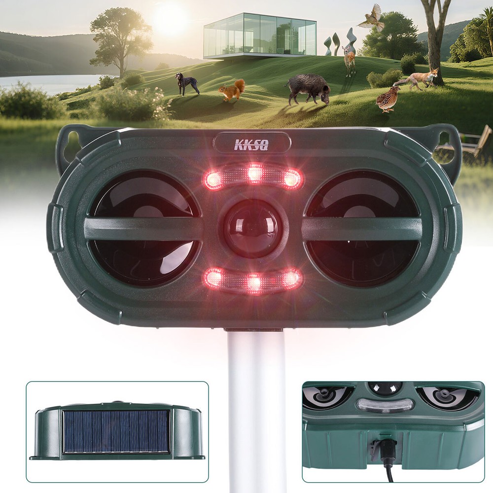 Solar Predator Strobe Light Red LED Deterrent Light Night Sonic Animal Repellers