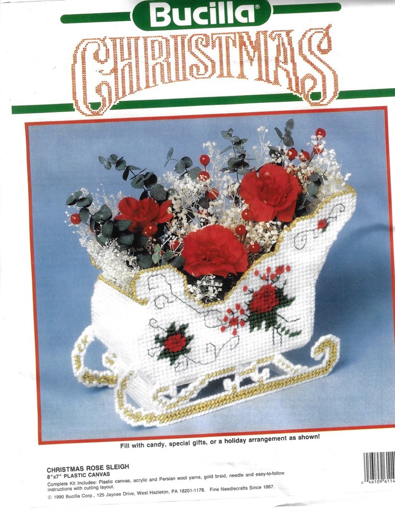 CHRISTMAS ROSE SLEIGH  plastic canvas  PATTERN (#TF0178)