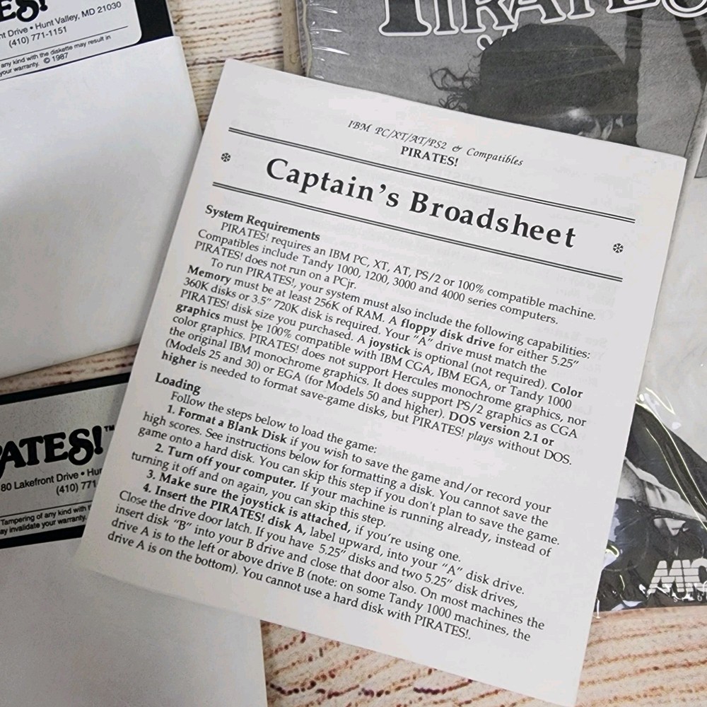 Sid Meier's Pirates! MicroProse IBM PC 5.25" Disk w/ Map, Manual, Inserts