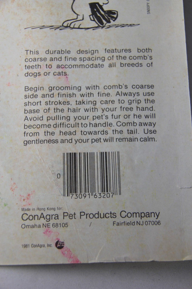 Vintage Snoopy Grooming Comb for Pets
