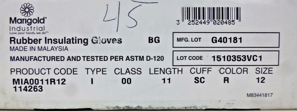 NEW!! MARIGOLD, Red Electrical Gloves, 00 Class, Size 12, CLASS 00 R 11