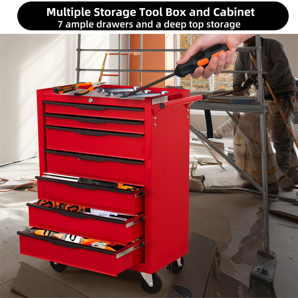 7-Drawer Rolling Tool Chest Cabinet,Large Capacity Metal Tool Box on Wheels&Lock