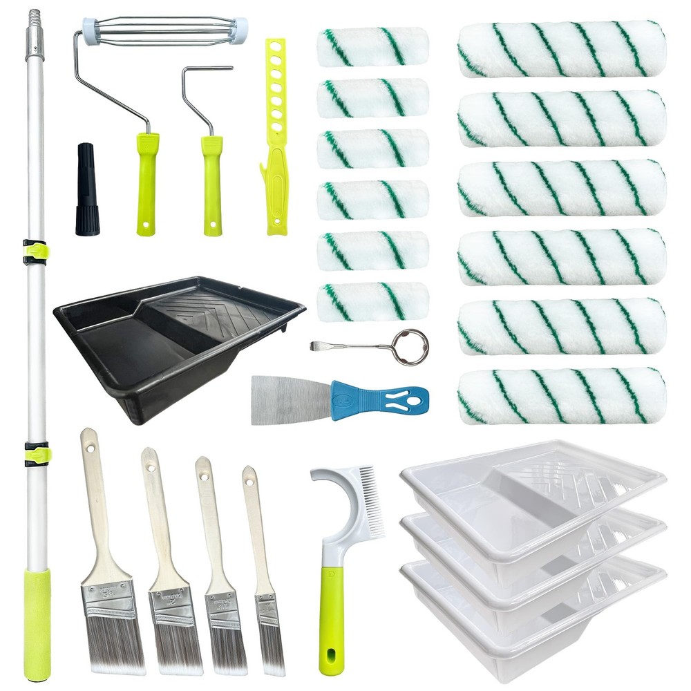 Paint Roller Kit with Extension Pole, 28 PCS Set, 2-4 Ft 4"9" Colorful