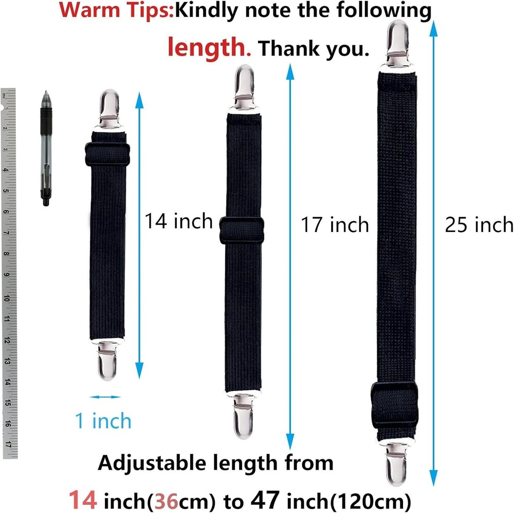 8pcs Adjustable Bed Sheet Straps & Clips, Elastic Fitted Sheet Holder, Mattre...