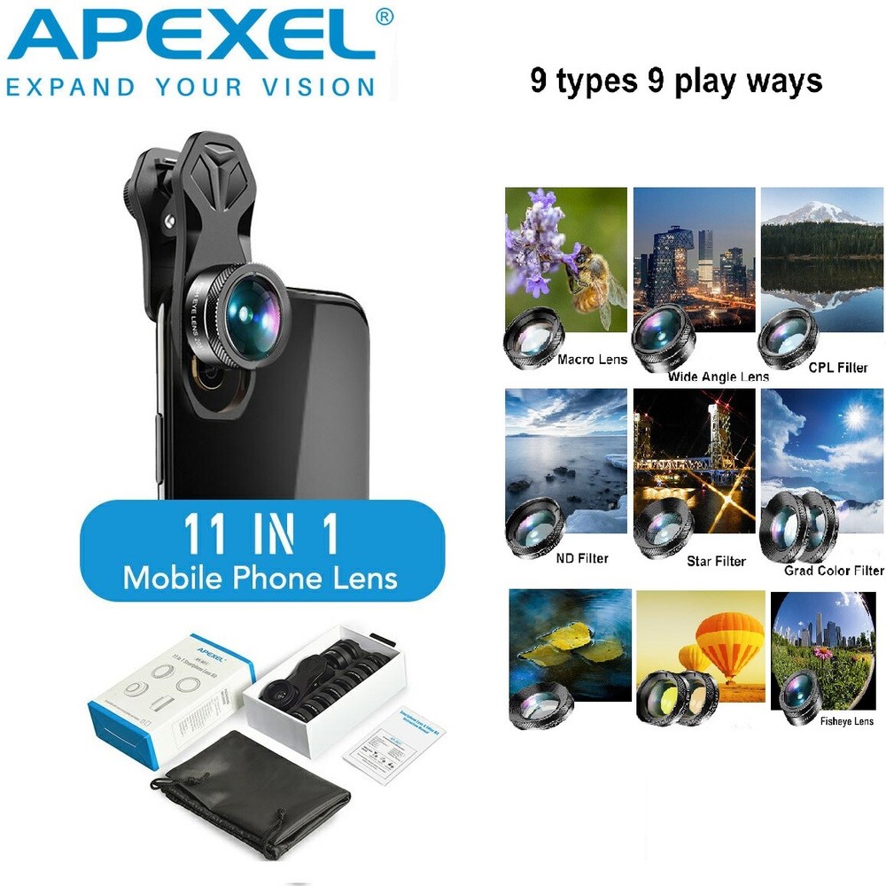 Apexel  Cell Phone Camera Lens Kit Wide Angle  Universal Clip for iPhone Android