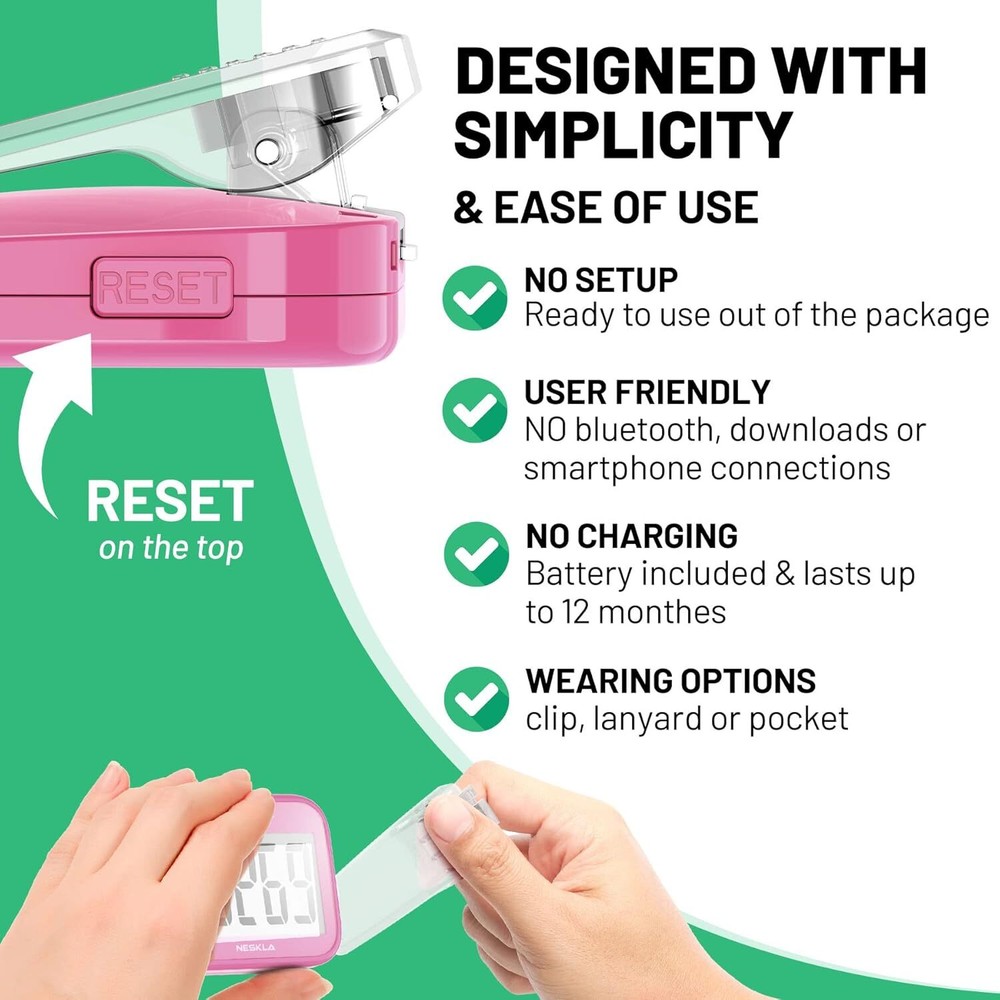 3D Pedometer for Walking, Simple Step Counter with Large Digital Display,