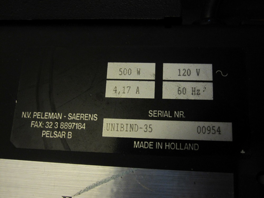 Unibind 35 Binding Machine Holland 500 Watts 120 V